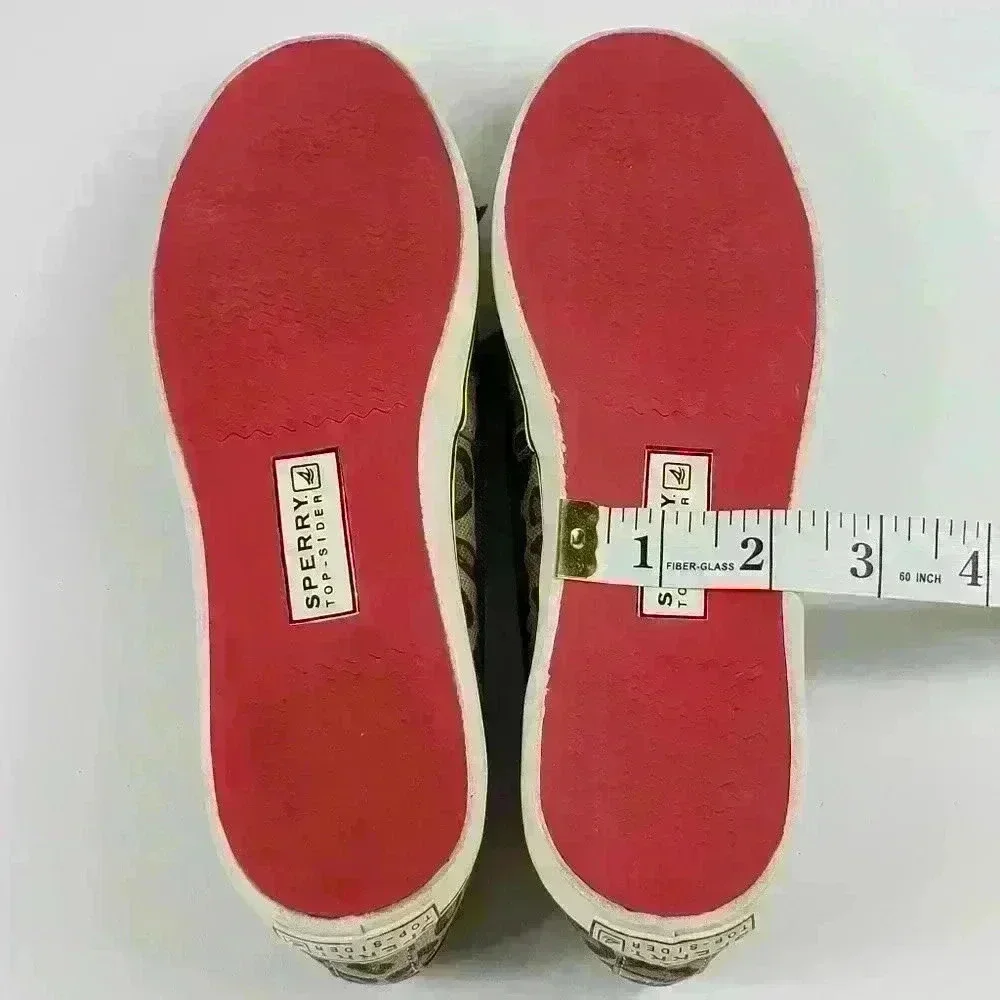 Sperry Top Sider Boat Shoes Leopard Tan Black White Gold Ribbon Laces Size 6M - Picture 14 of 15